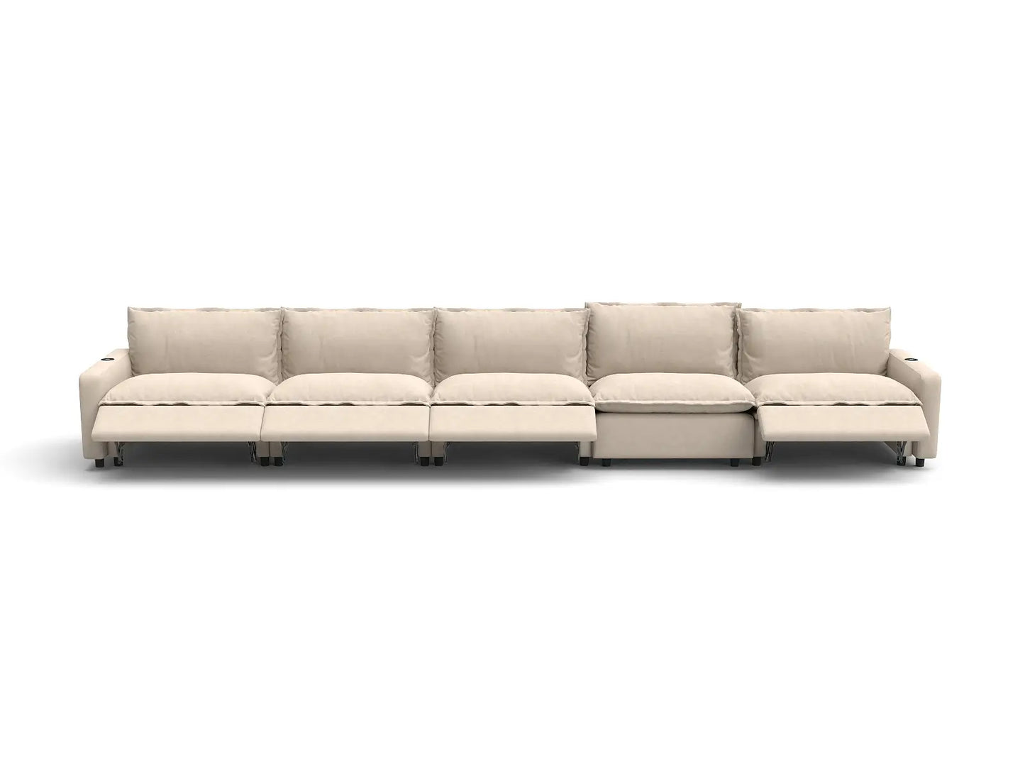 Modular Cero Reclining Sectionals | 5-Piece Beige Linen Large Space Couch Sectionals 5-Seater
