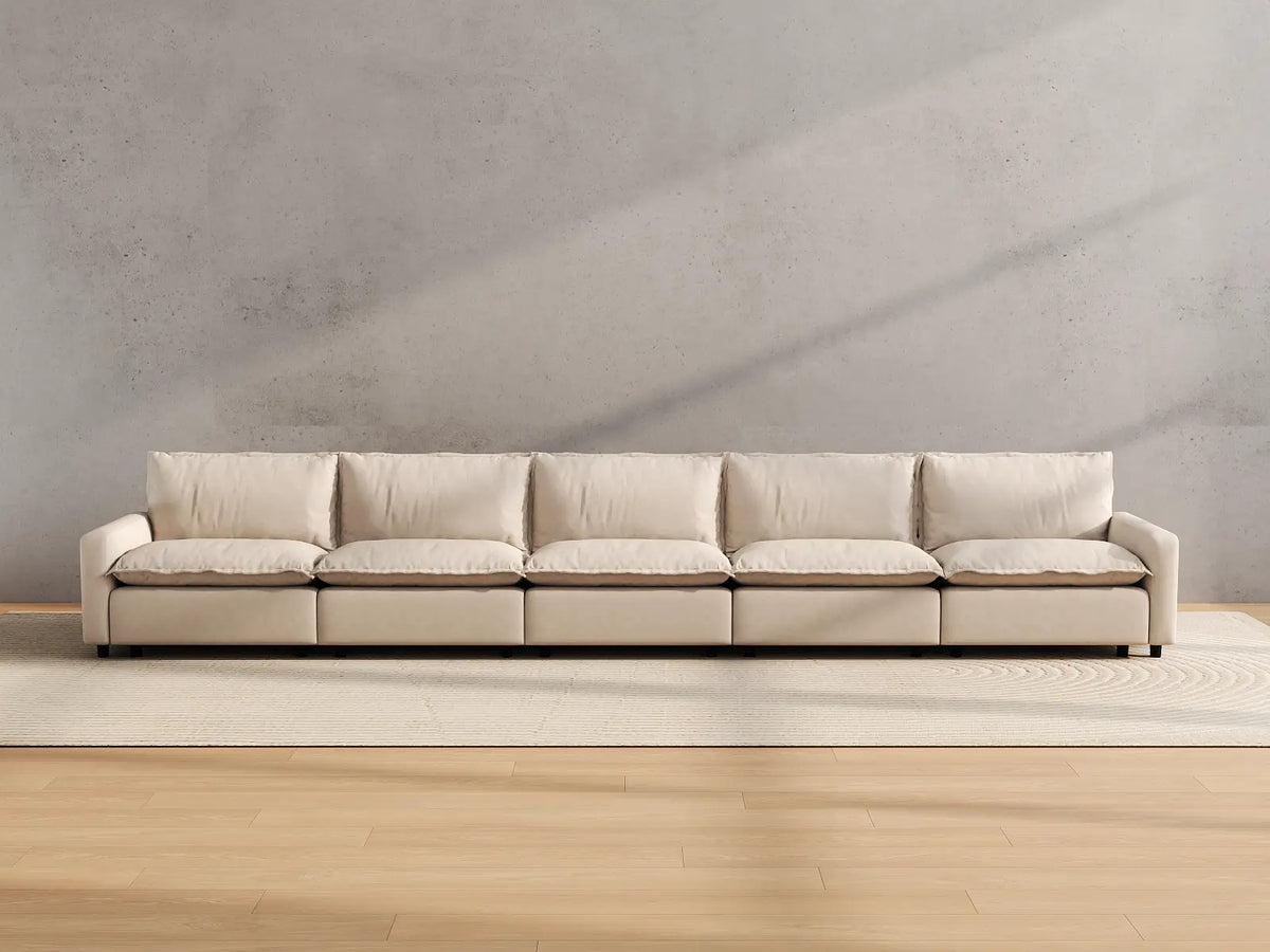Modular Cero Modular Sectionals | 5-Piece Beige Linen Large Space Couch Sectionals 5-Seater