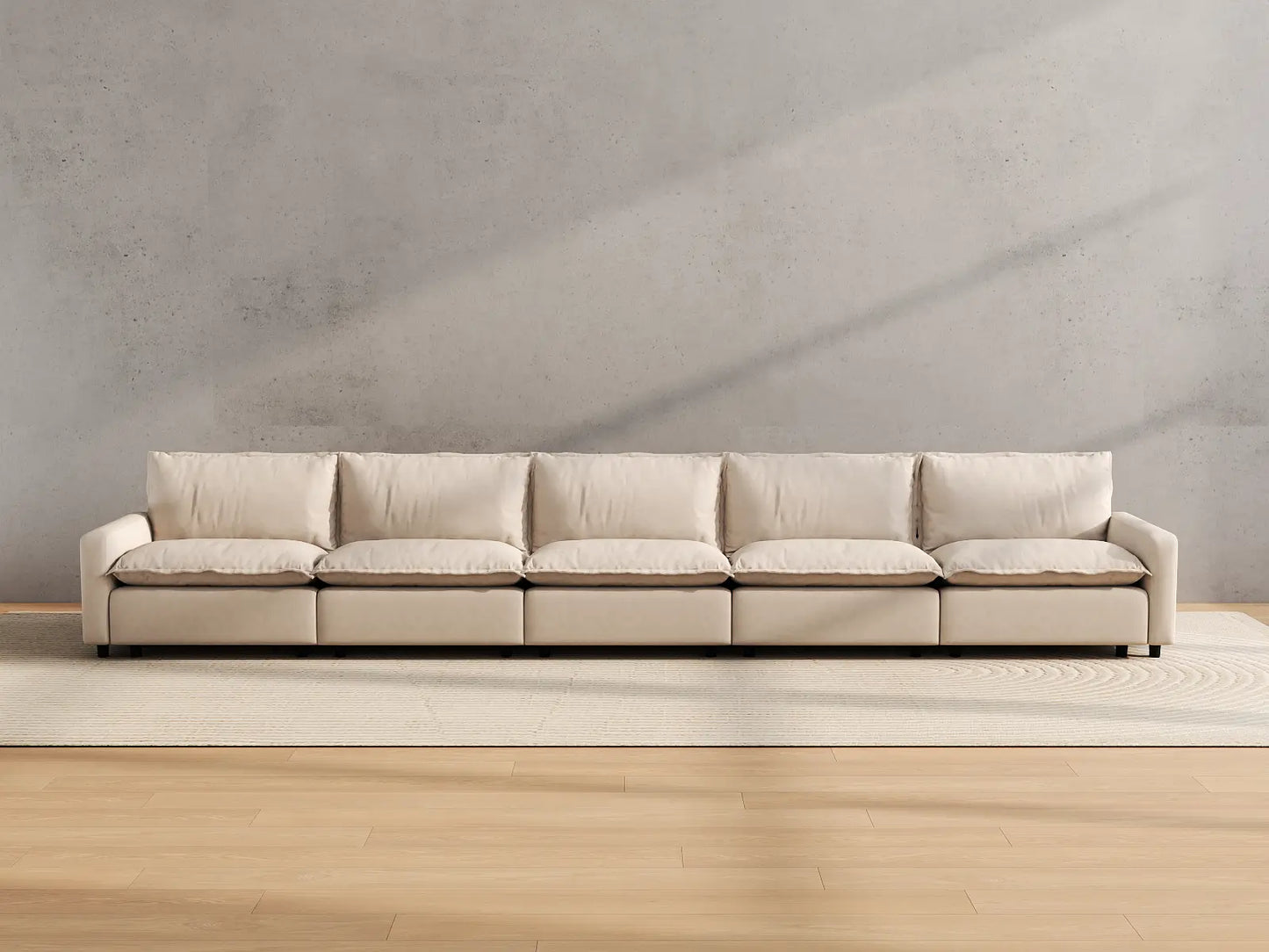 Modular Cero Modular Sectionals | 5-Piece Beige Linen Large Space Couch Sectionals 5-Seater