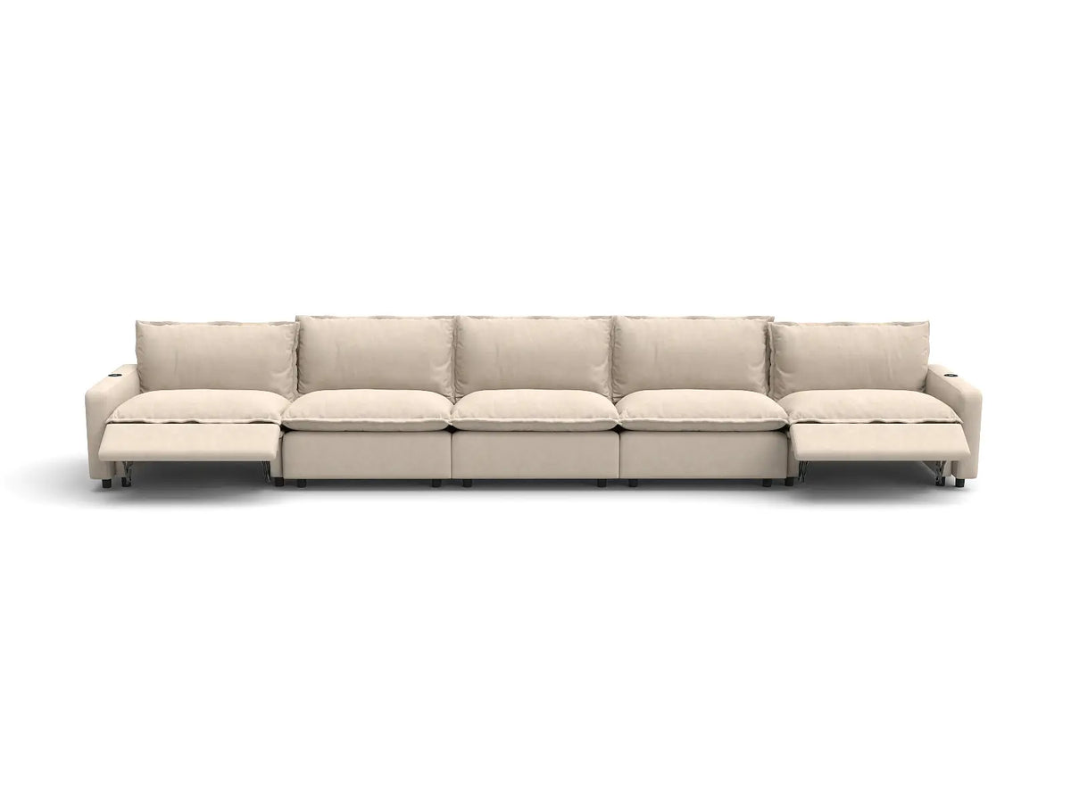 Modular Cero Reclining Sectionals | 5-Piece Beige Linen Large Space Couch Sectionals 5-Seater