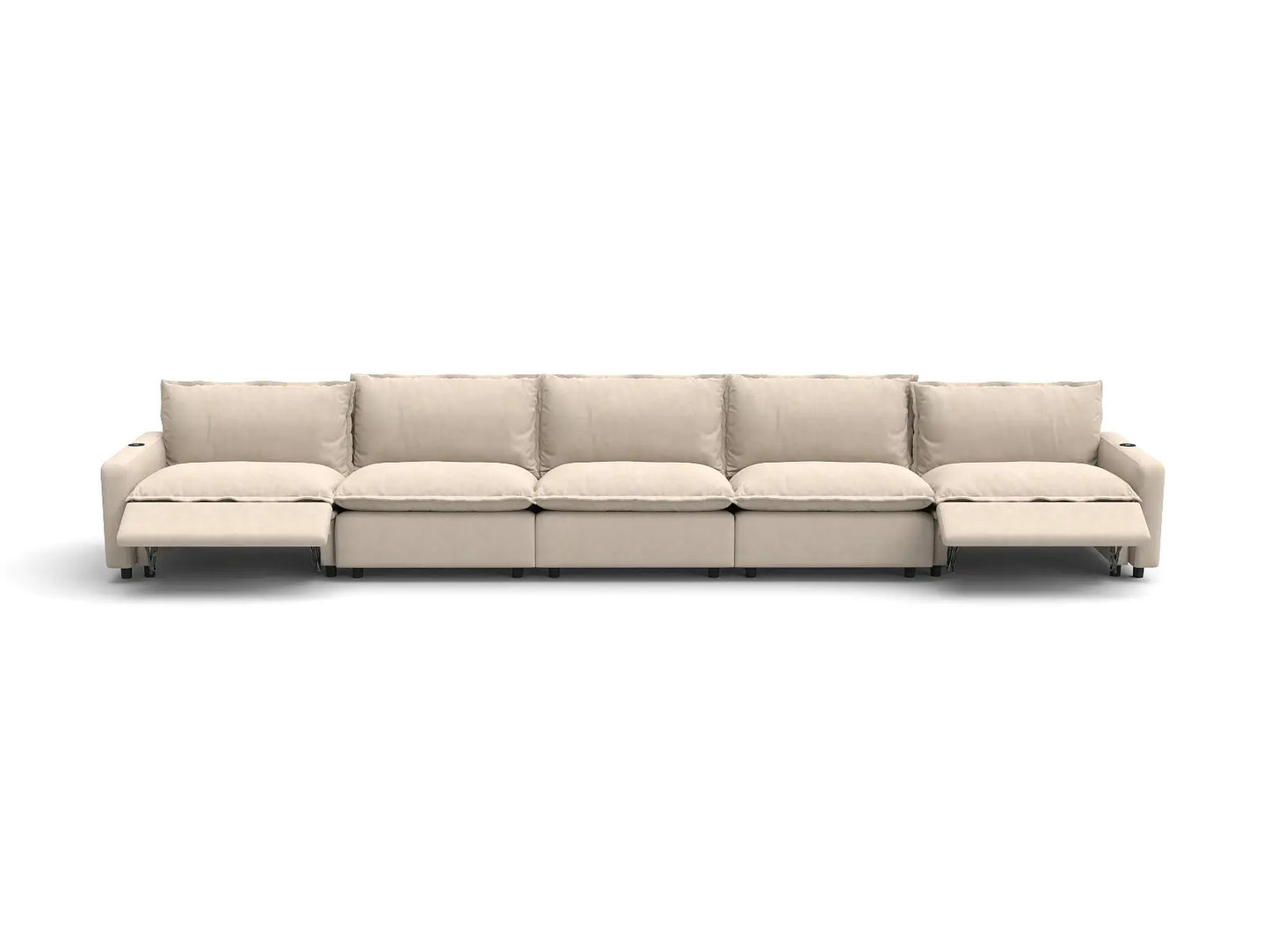 Modular Cero Reclining Sectionals | 5-Piece Beige Linen Large Space Couch Sectionals 5-Seater