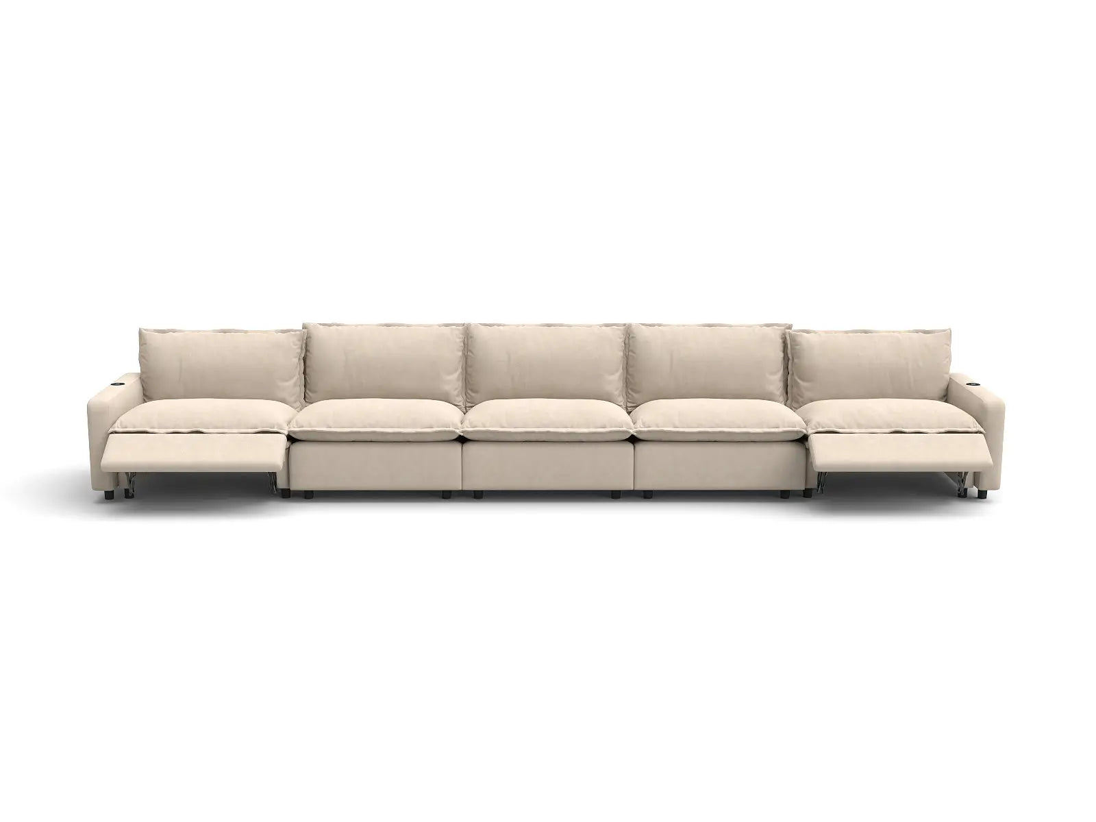 Modular Cero Large Sectional Couch with Recliner | 5-Piece Beige Linen Large Space Couch Sectionals 5-Seater