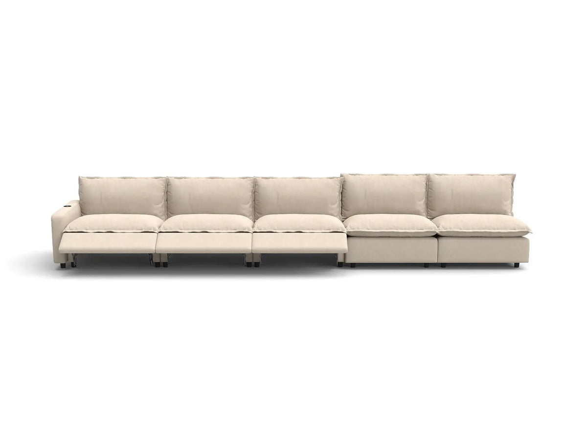 Modular Cero Sectional Recliner Couch | 5-Piece Beige Linen Large Space Couch Sectionals 5-Seater