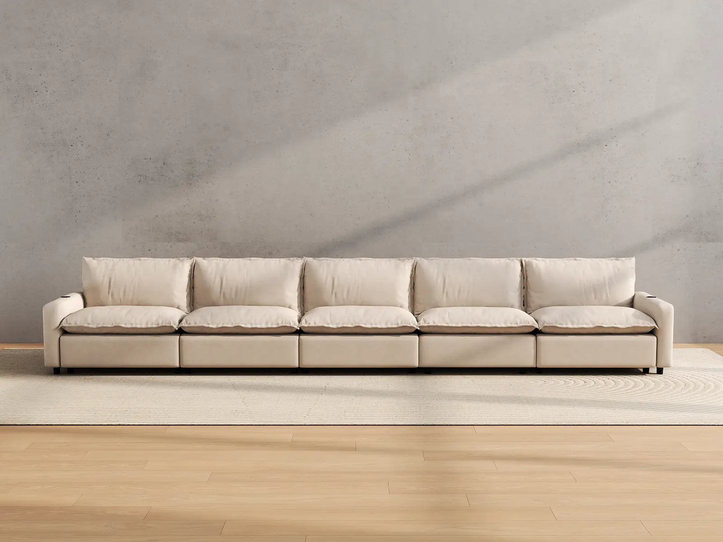 Modular Cero Reclining Sectionals | 5-Piece Beige Linen Large Space Couch Sectionals 5-Seater