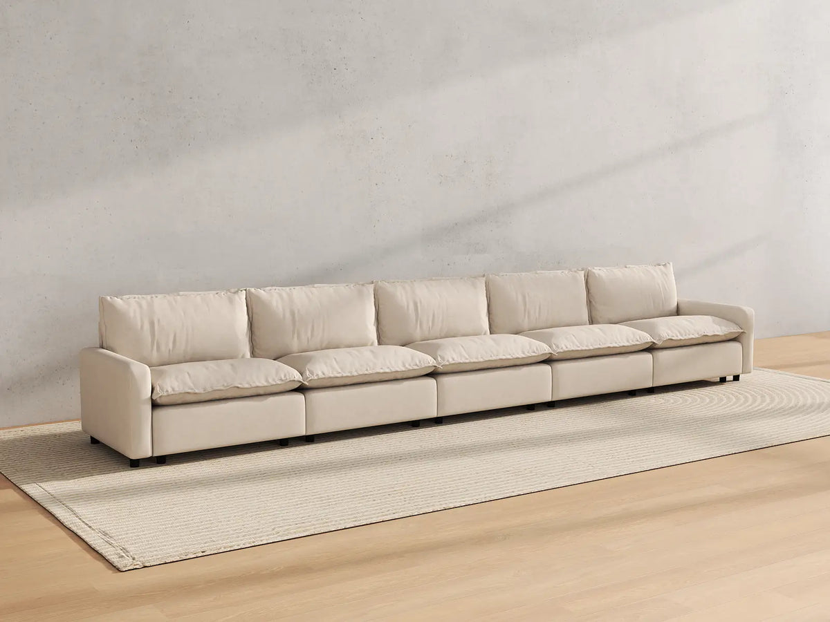Modular Cero Modular Sectionals | 5-Piece Beige Linen Large Space Couch Sectionals 5-Seater