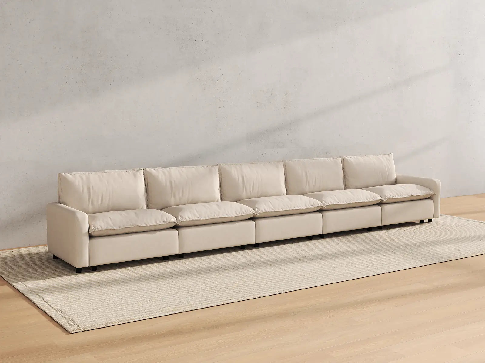 Modular Cero Large Modular Sectional | 5-Piece Beige Linen Large Space Couch Sectionals 5-Seater