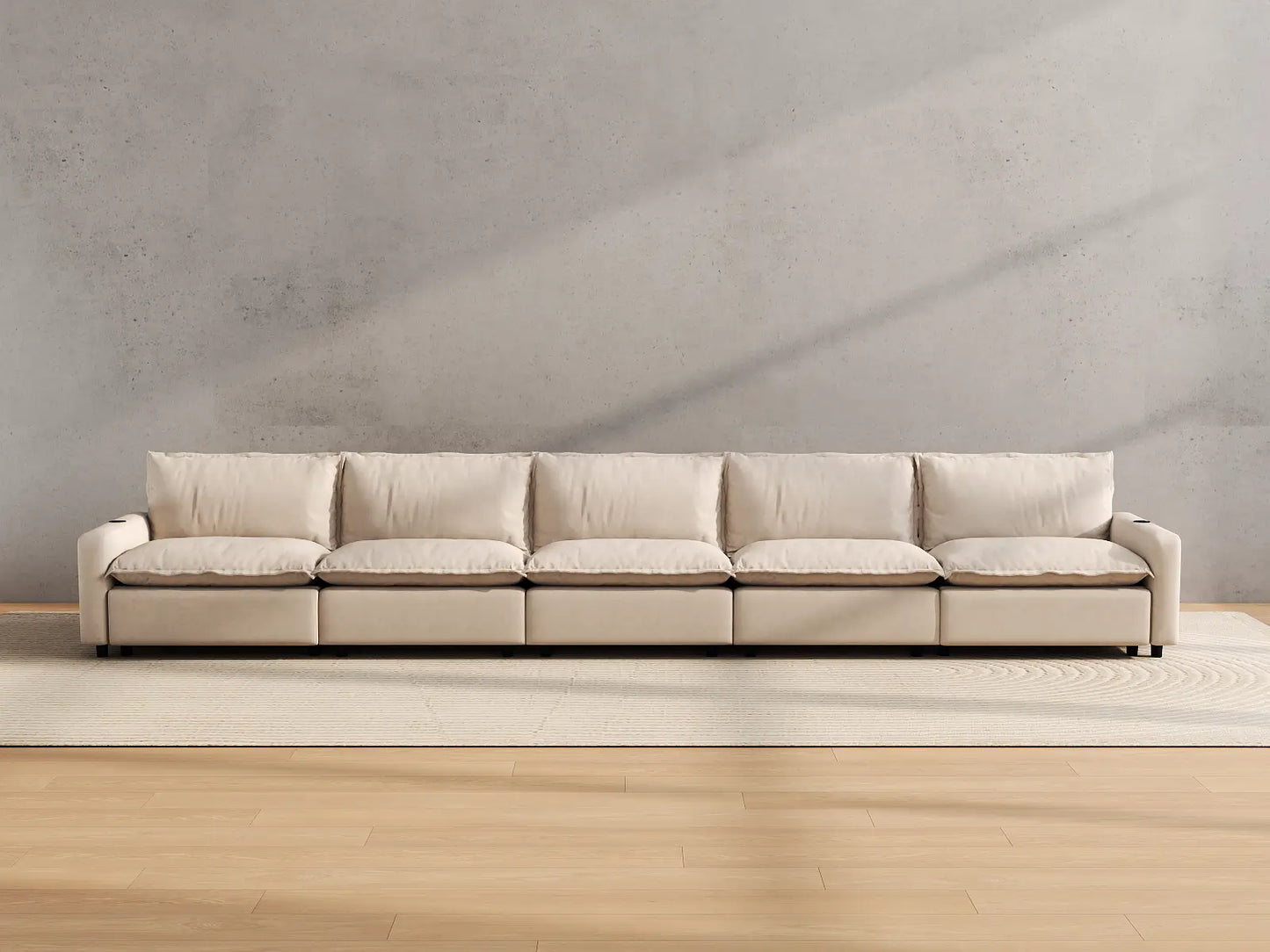 Modular Cero Reclining Sectionals | 5-Piece Beige Linen Large Space Couch Sectionals 5-Seater