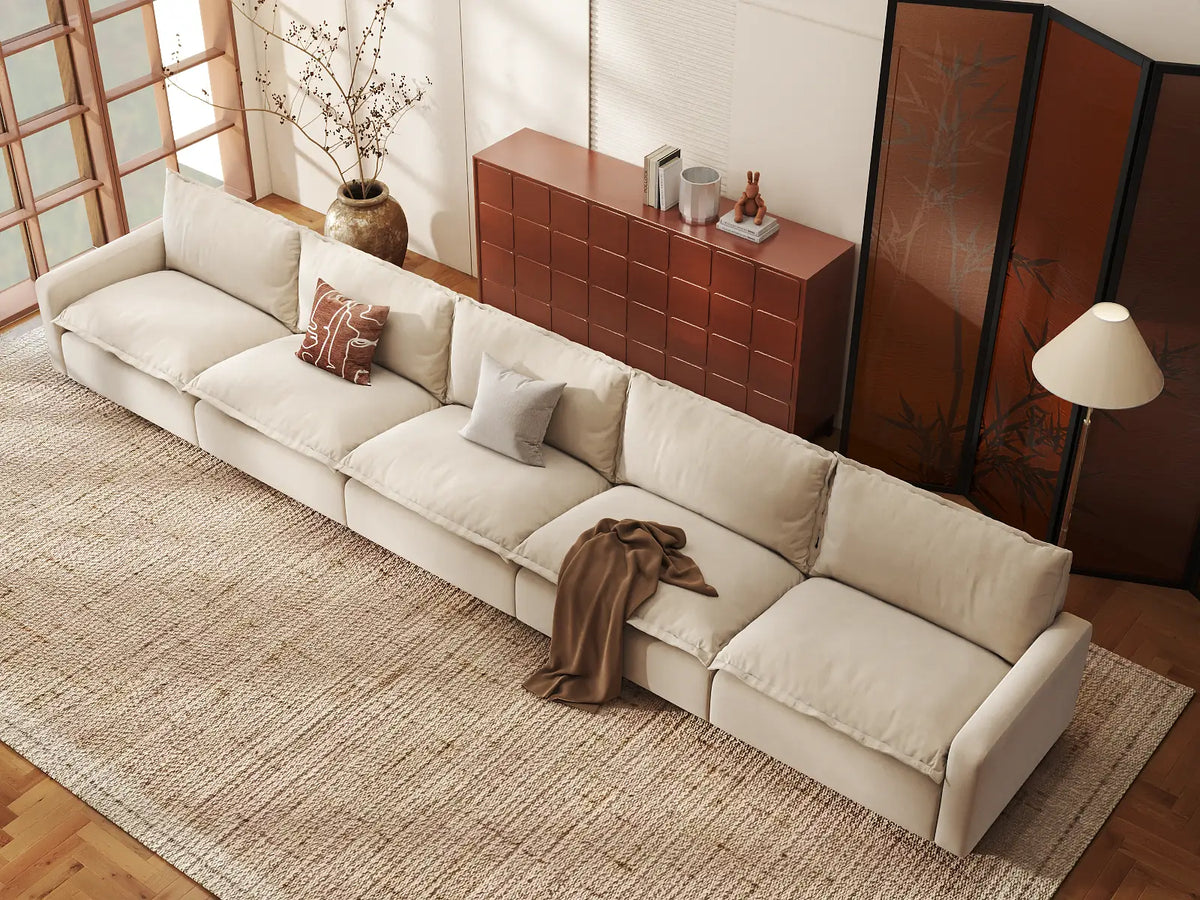 Modular Cero Modular Sectionals | 5-Piece Beige Linen Large Space Couch Sectionals 5-Seater