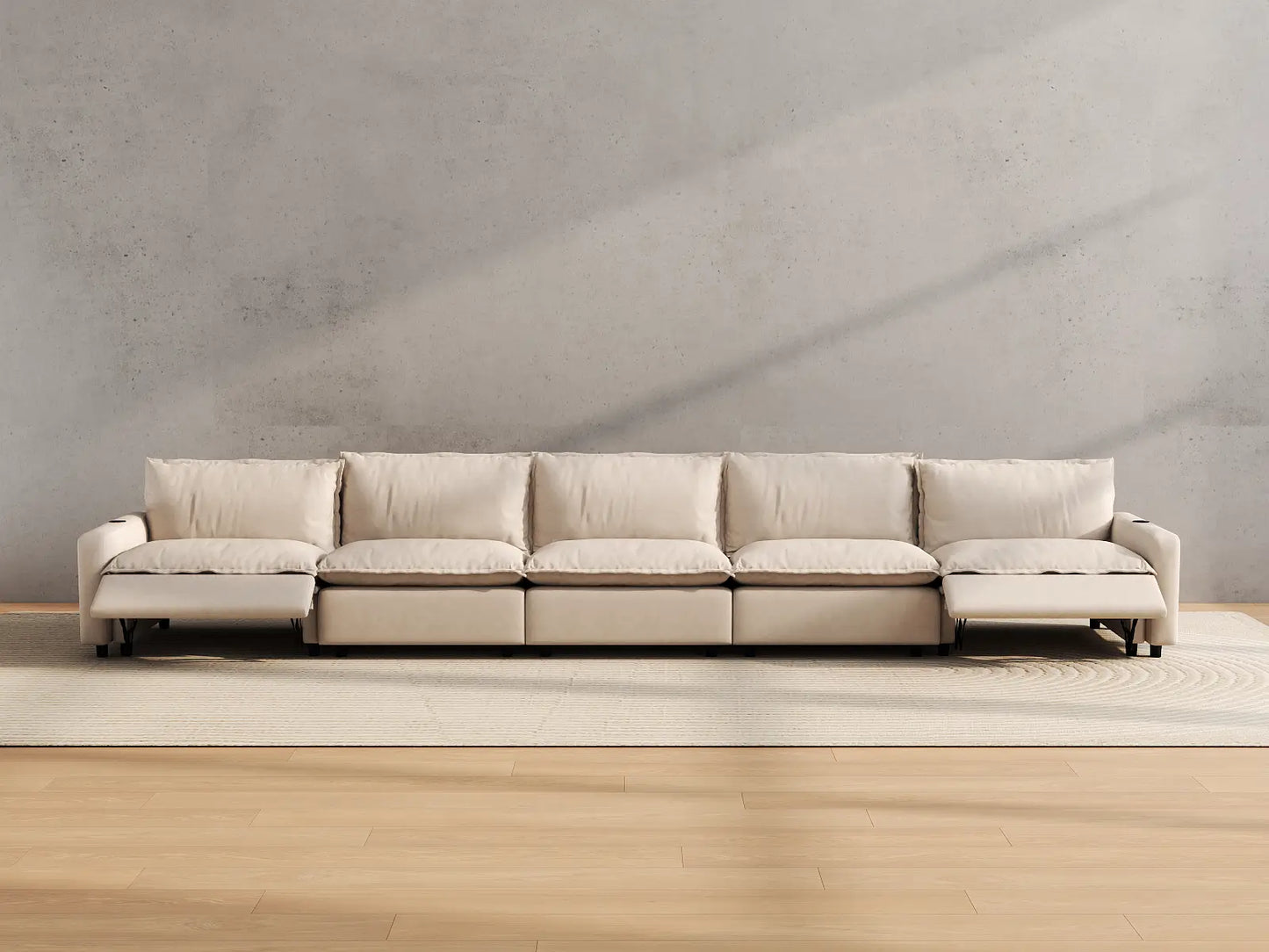 Modular Cero Reclining Sectionals | 5-Piece Beige Linen Large Space Couch Sectionals 5-Seater