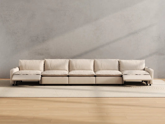 Modular Cero Reclining Sectionals | 5-Piece Beige Linen Large Space Couch Sectionals 5-Seater