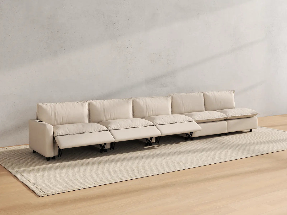 Modular Cero Sectional Recliner Couch | 5-Piece Beige Linen Large Space Couch Sectionals 5-Seater
