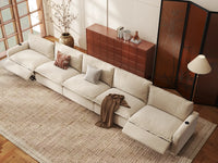Modular Cero Reclining Sectionals | 5-Piece Beige Linen Large Space Couch Sectionals 5-Seater