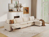Modular Cero L Shaped Reclining Sectional | 5-Piece Beige Linen Large Space L-Shaped Sectionals 4-Seater with 1-Ottoman