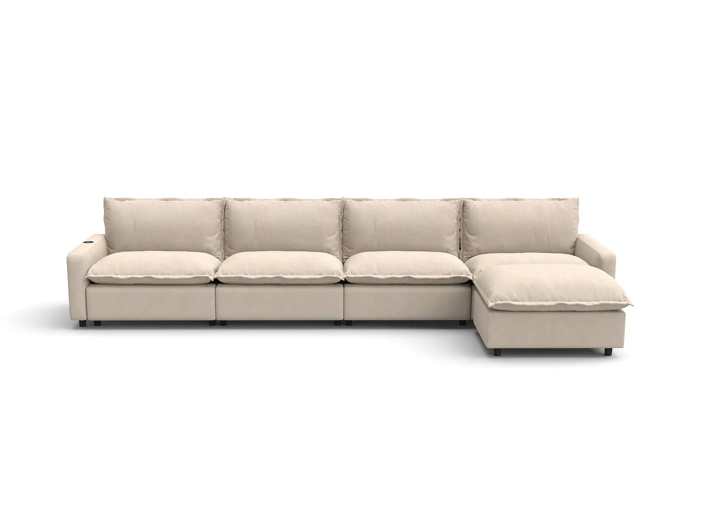 Modular Cero Reclining Sectionals | 5-Piece Beige Linen Large Space L-Shaped Sectionals 4-Seater with 1-Ottoman