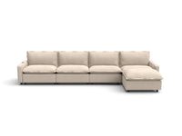 Modular Cero L Shaped Sectional Sofa with Recliner | 5-Piece Beige Linen Large Space L-Shaped Sectionals 4-Seater with 1-Ottoman