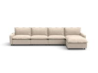 Modular Cero L Shaped Reclining Sectional | 5-Piece Beige Linen Large Space L-Shaped Sectionals 4-Seater with 1-Ottoman