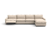 Modular Cero L Shaped Reclining Sectional | 5-Piece Beige Linen Large Space L-Shaped Sectionals 4-Seater with 1-Ottoman