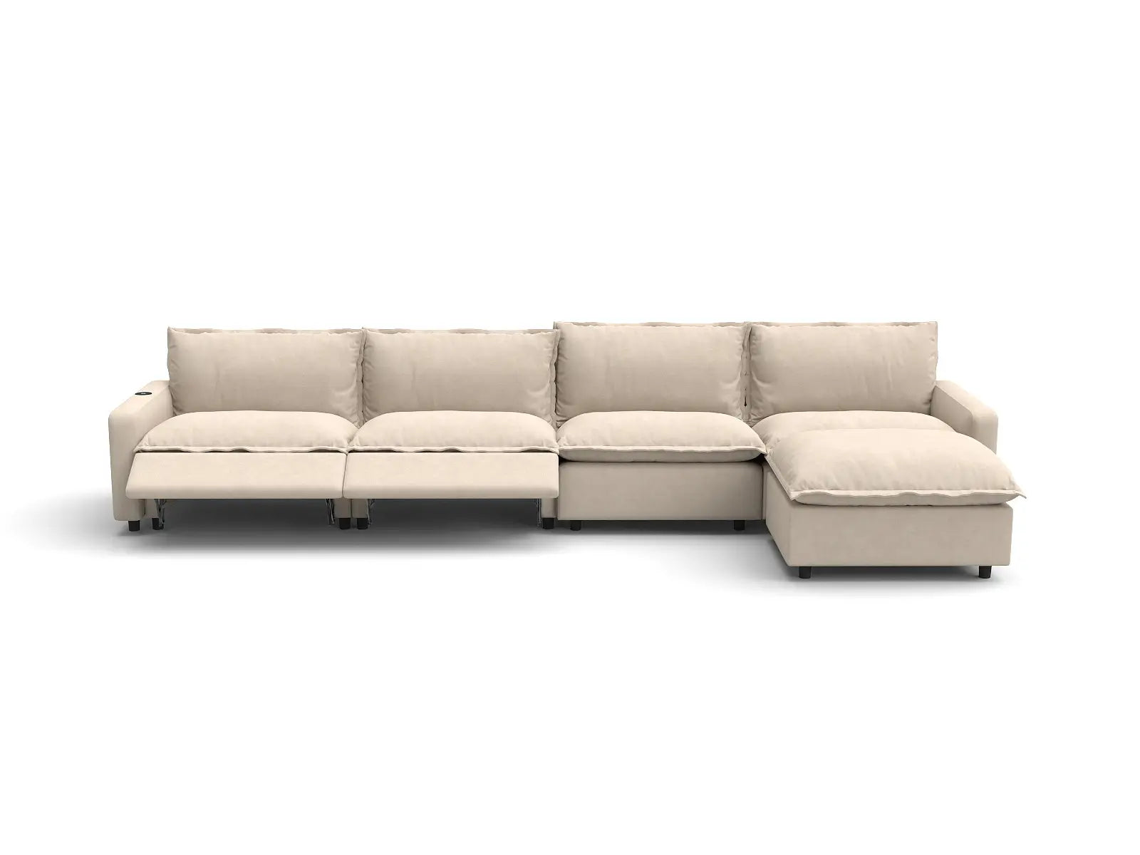 Modular Cero L Shaped Sectional Sofa with Recliner | 5-Piece Beige Linen Large Space L-Shaped Sectionals 4-Seater with 1-Ottoman