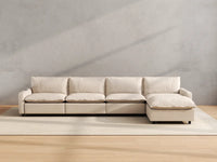 Modular Cero L Shaped Sectional Sofa with Recliner | 5-Piece Beige Linen Large Space L-Shaped Sectionals 4-Seater with 1-Ottoman