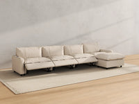 Modular Cero Reclining Sectionals | 5-Piece Beige Linen Large Space L-Shaped Sectionals 4-Seater with 1-Ottoman