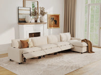Modular Cero Reclining Sectionals | 5-Piece Beige Linen Large Space L-Shaped Sectionals 4-Seater with 1-Ottoman
