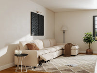Modular Cero L Shaped Reclining Sectional | 5-Piece Beige Linen Large Space L-Shaped Sectionals 4-Seater with 1-Ottoman