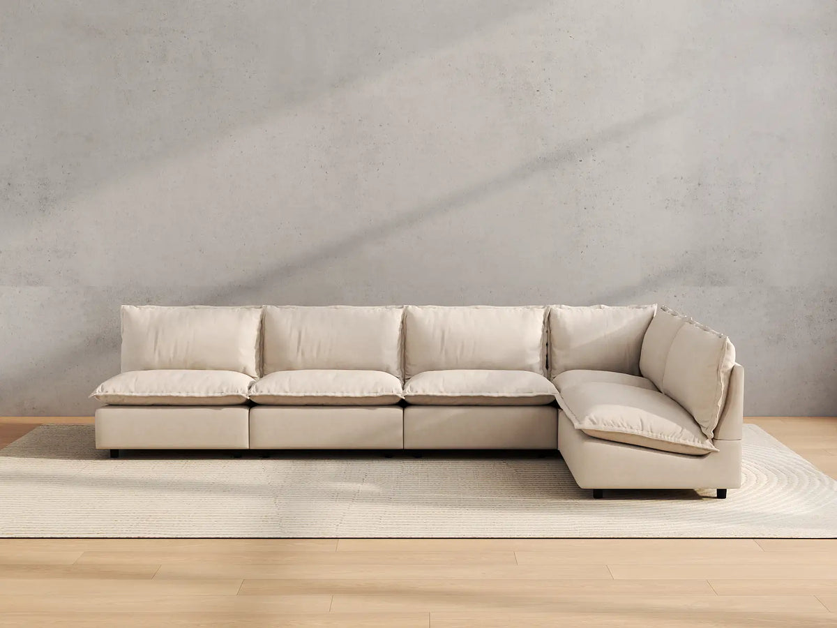 Modular Cero Modular Sectionals | 5-Piece Beige Linen Large Space L-Shaped Sectionals 5-Seater