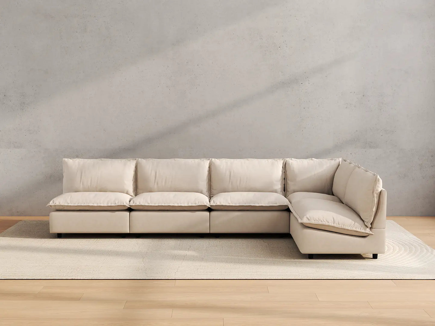 Modular Cero Modular Sectionals | 5-Piece Beige Linen Large Space L-Shaped Sectionals 5-Seater