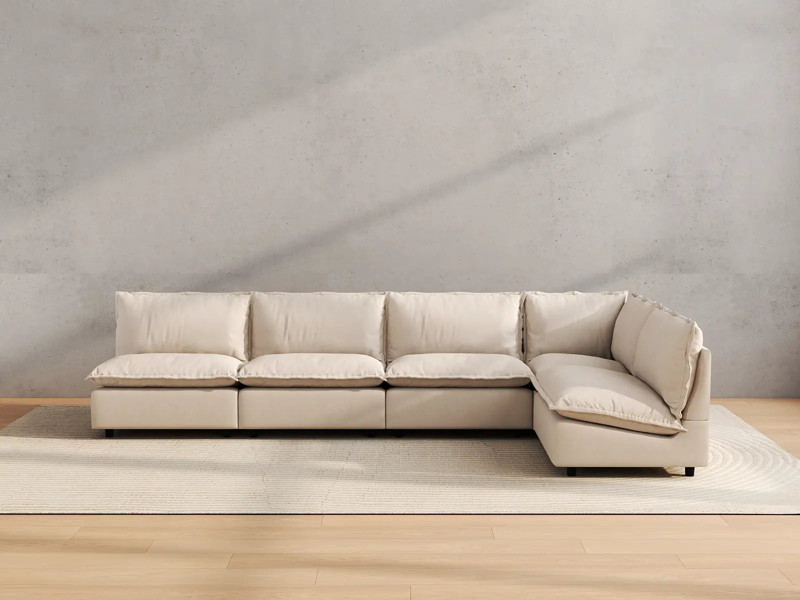 Modular Cero L Shaped Modular Sectional Sofa | 5-Piece Beige Linen Large Space L-Shaped Sectionals 5-Seater
