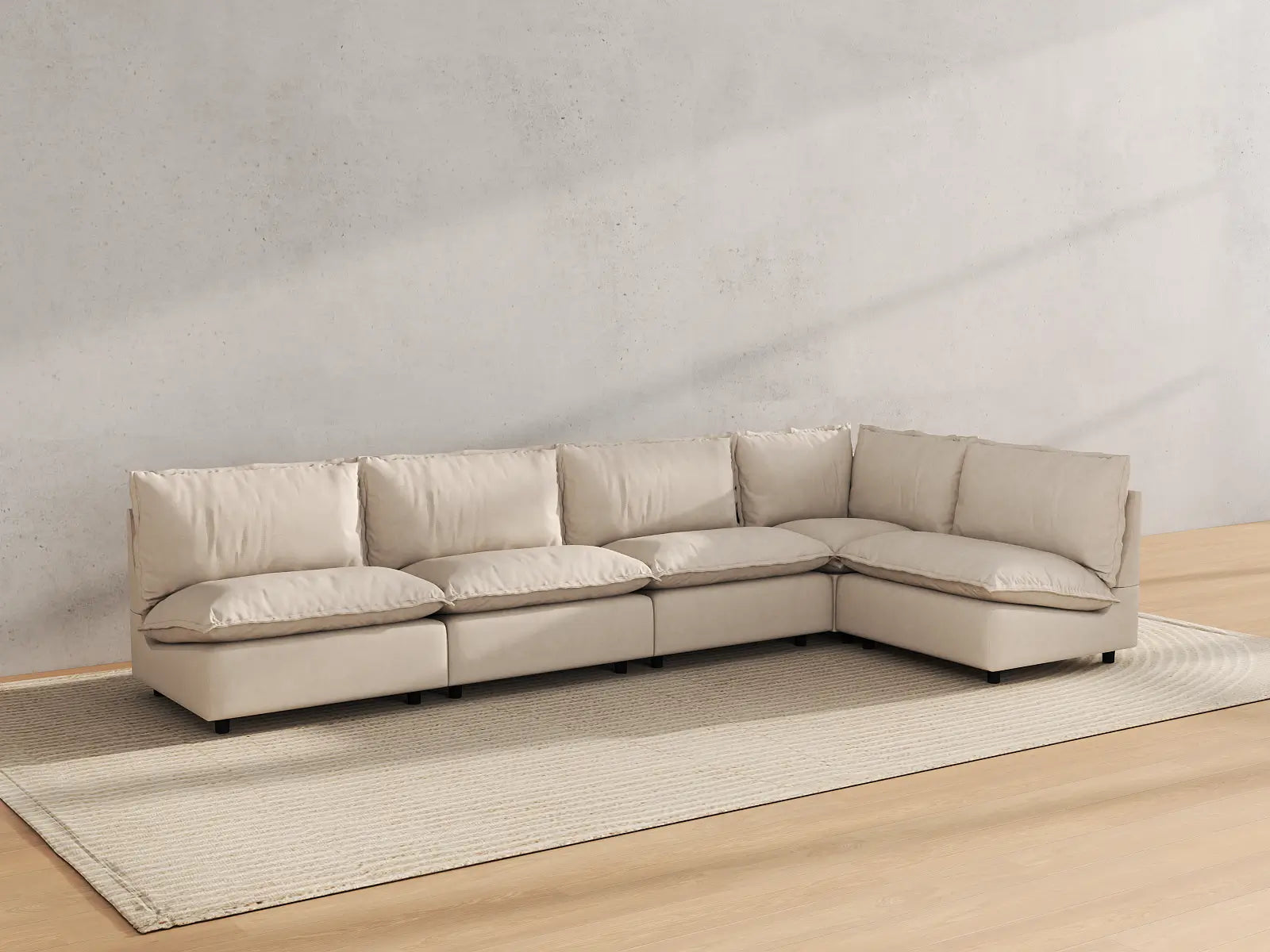 Modular Cero L Shaped Modular Sectional Sofa | 5-Piece Beige Linen Large Space L-Shaped Sectionals 5-Seater