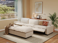 Modular Cero Reclining Sectionals | 5-Piece Beige Linen Large Space U-Shaped Sectionals 3-Seater with 2-Ottomans