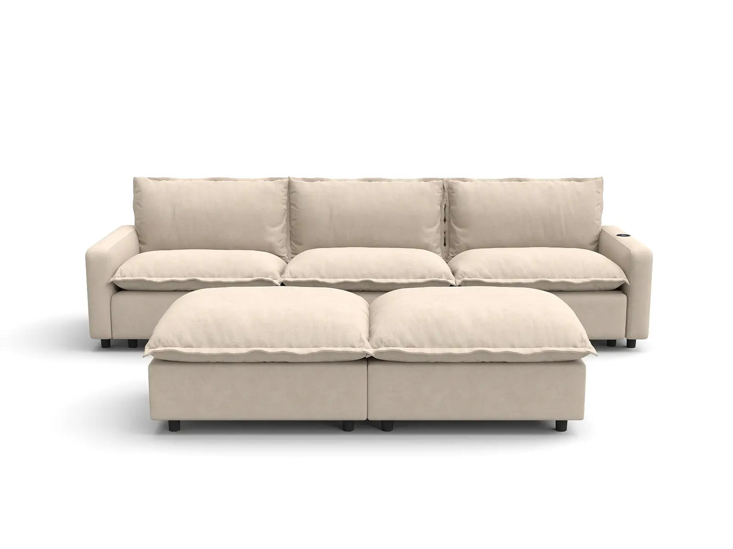 Modular Cero Reclining Sectionals | 5-Piece Beige Linen Large Space U-Shaped Sectionals 3-Seater with 2-Ottomans