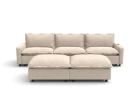 Modular Cero Reclining Sectionals | 5-Piece Beige Linen Large Space U-Shaped Sectionals 3-Seater with 2-Ottomans