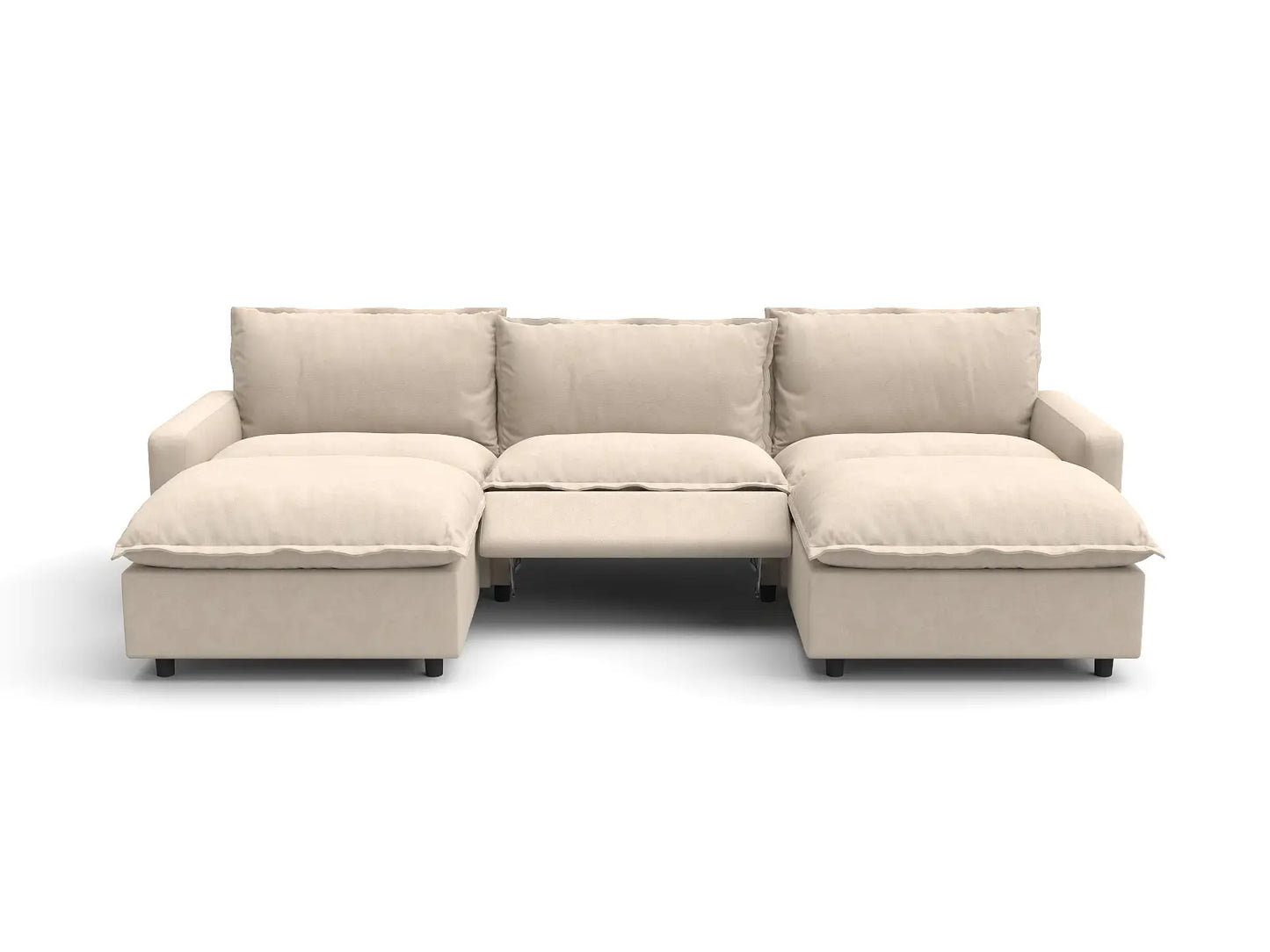 Modular Cero Reclining Sectionals | 5-Piece Beige Linen Large Space U-Shaped Sectionals 3-Seater with 2-Ottomans