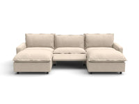 Modular Cero Reclining Sectionals | 5-Piece Beige Linen Large Space U-Shaped Sectionals 3-Seater with 2-Ottomans