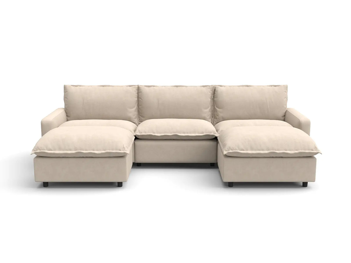 Modular Cero Reclining Sectionals | 5-Piece Beige Linen Large Space U-Shaped Sectionals 3-Seater with 2-Ottomans