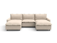 Modular Cero Reclining Sectionals | 5-Piece Beige Linen Large Space U-Shaped Sectionals 3-Seater with 2-Ottomans