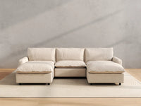 Modular Cero Reclining Sectionals | 5-Piece Beige Linen Large Space U-Shaped Sectionals 3-Seater with 2-Ottomans