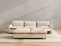 Modular Cero Reclining Sectionals | 5-Piece Beige Linen Large Space U-Shaped Sectionals 3-Seater with 2-Ottomans