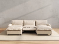 Modular Cero Reclining Sectionals | 5-Piece Beige Linen Large Space U-Shaped Sectionals 3-Seater with 2-Ottomans
