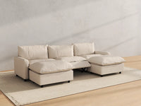 Modular Cero Reclining Sectionals | 5-Piece Beige Linen Large Space U-Shaped Sectionals 3-Seater with 2-Ottomans