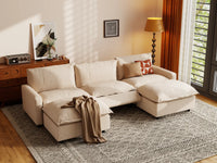 Modular Cero Reclining Sectionals | 5-Piece Beige Linen Large Space U-Shaped Sectionals 3-Seater with 2-Ottomans