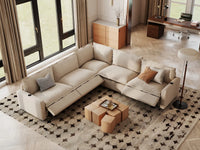Modular Cero Reclining Sectionals | 5-Piece Beige Linen Large Space V-Shaped Sectionals 5-Seater