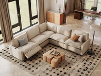 Modular Cero Reclining Sectional | 5-Piece Beige Linen Large Space V-Shaped Sectionals 5-Seater