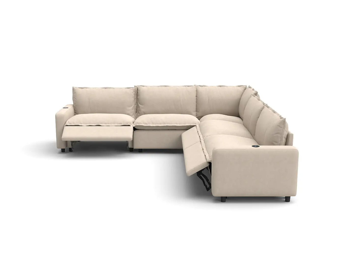 Modular Cero Reclining Sectionals | 5-Piece Beige Linen Large Space V-Shaped Sectionals 5-Seater