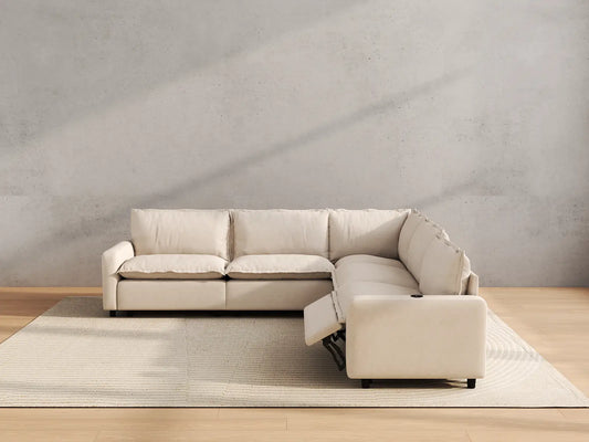 Modular Cero Reclining Sectionals | 5-Piece Beige Linen Large Space V-Shaped Sectionals 5-Seater