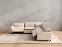 Modular Cero Reclining Sectionals | 5-Piece Beige Linen Large Space V-Shaped Sectionals 5-Seater
