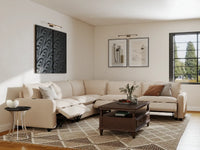 Modular Cero Reclining Sectionals | 5-Piece Beige Linen Large Space V-Shaped Sectionals 5-Seater