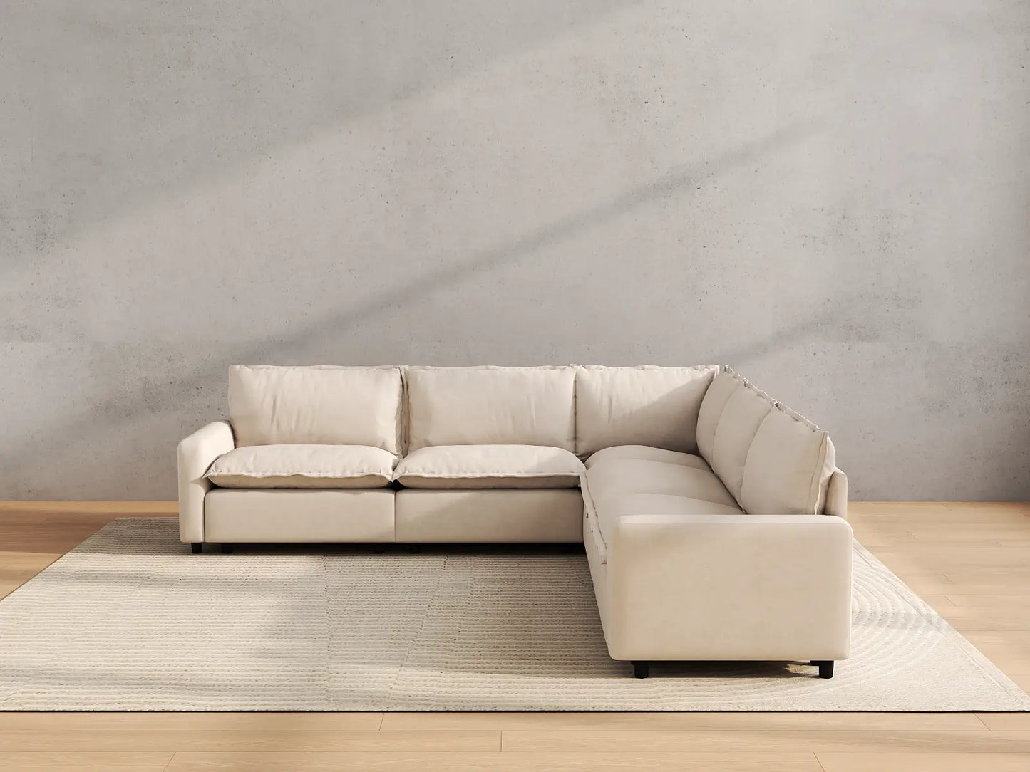 Modular Cero Modular Sectionals | 5-Piece Beige Linen Large Space V-Shaped Sectionals 5-Seater