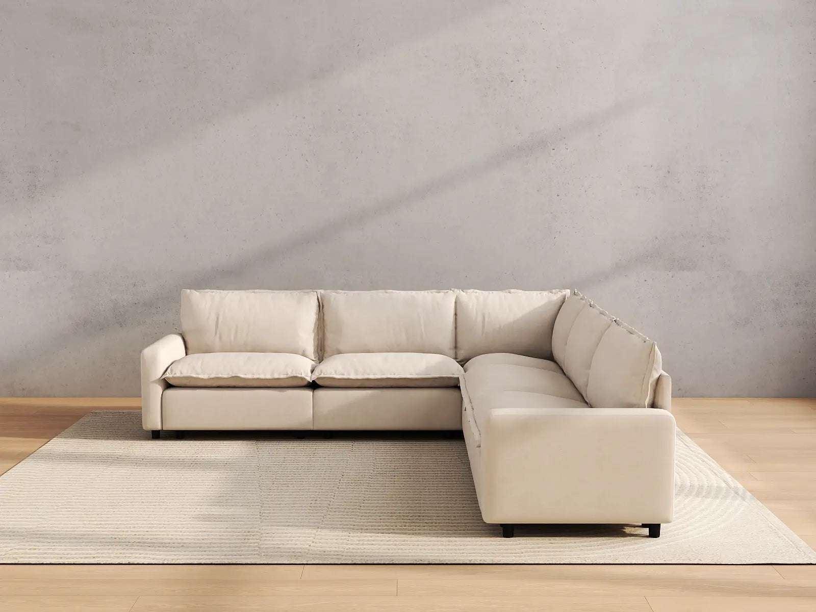 Modular Cero Large Modular Sectional | 5-Piece Beige Linen Large Space V-Shaped Sectionals 5-Seater